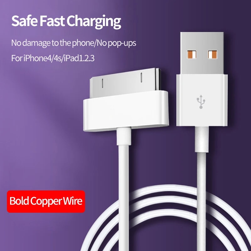 1-2 PCS 30 Pin USB Cable For iPhone 4S 4 3GS iPad 1 2 3 iPod Nano Touch Charger Wire Fast Charging Data Synchronisation Cable. 