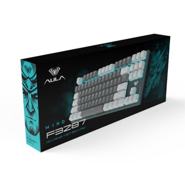 AULA F3287 Wired TKL Rainbow Mechanical Gaming Keyboard, 80% Compact Tenkeyless 87 Keys Layout w/Tactile Blue Switches, White & Grey Mixed-Color Keycaps, Programmable Macro Keys. 