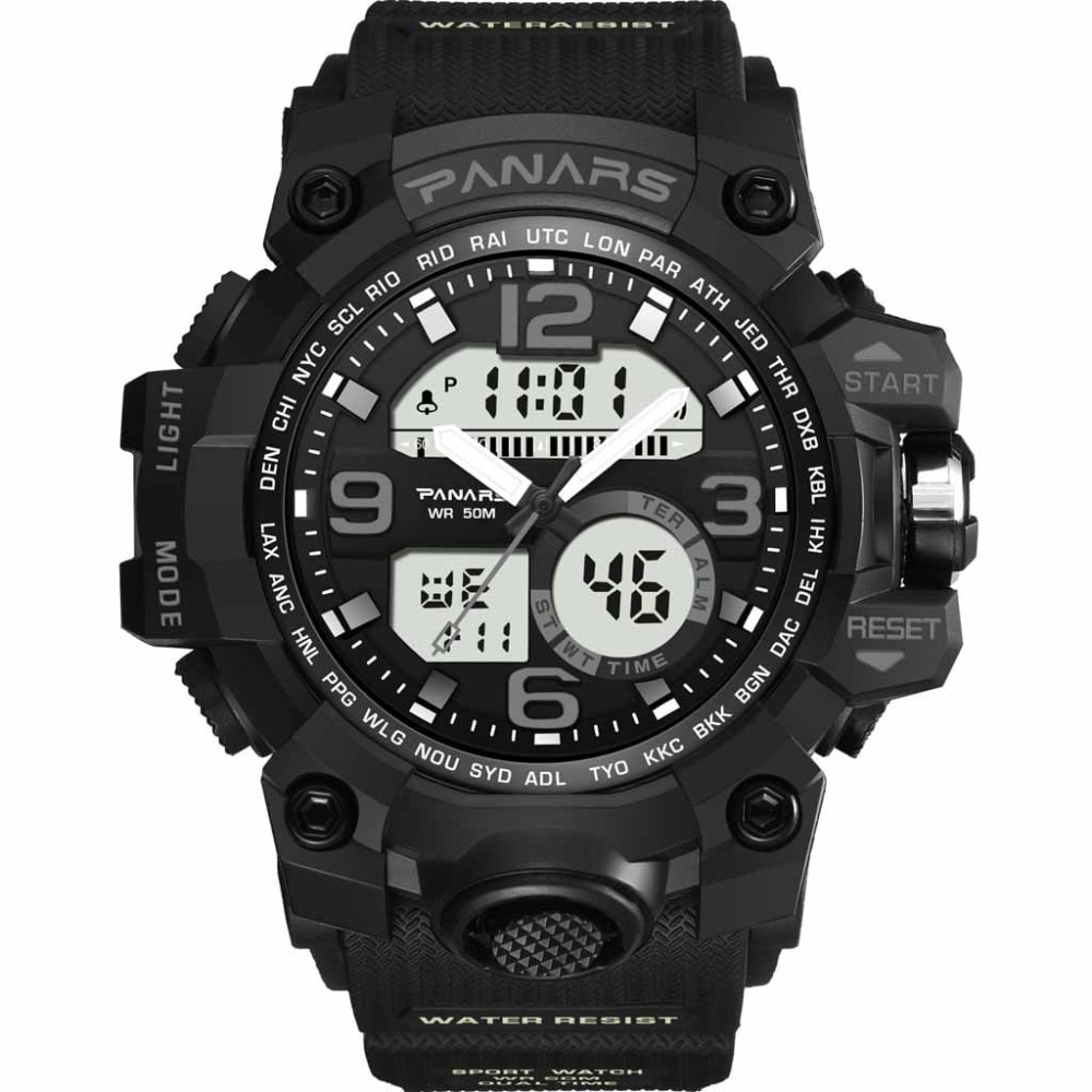 【VisioN Shop】Sports Watch Man Waterproof Alarm Clock Two Place Multi Function Dual Pointer Outdoor Luminous Big Watch *A. 