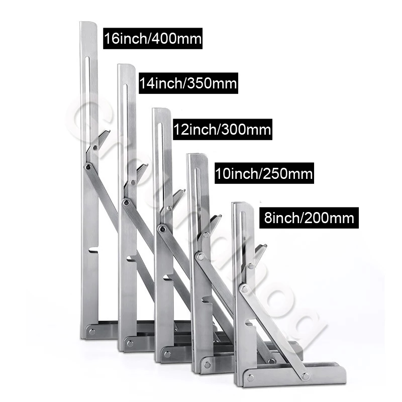 16"(1pair=2ps=1set) Stainless Steel Folding Desk Table Wall Mount Movable Hanging Angle Shelf Brackets Sturdy Folding Shelf Brackets-MHN. 