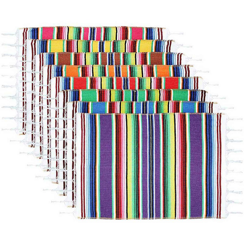 24x Mexican Table Place Mats, Fringe Blanket Table Runner 12 x 16 Inch (Random Color Placemats)