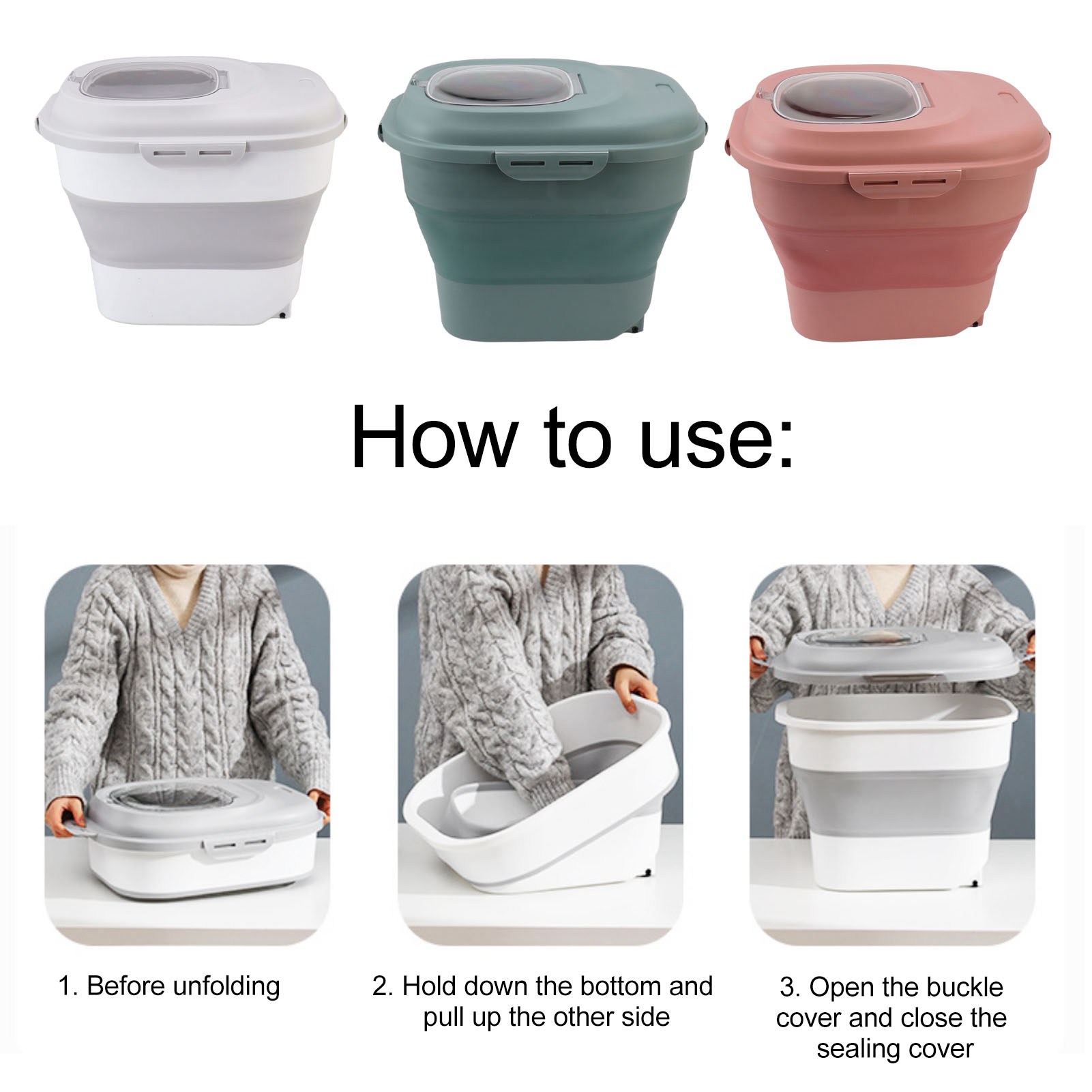 Rice Food Storage Container Large Collapsible Food Storage Container with Measuring Cup Rolling Wheel. 