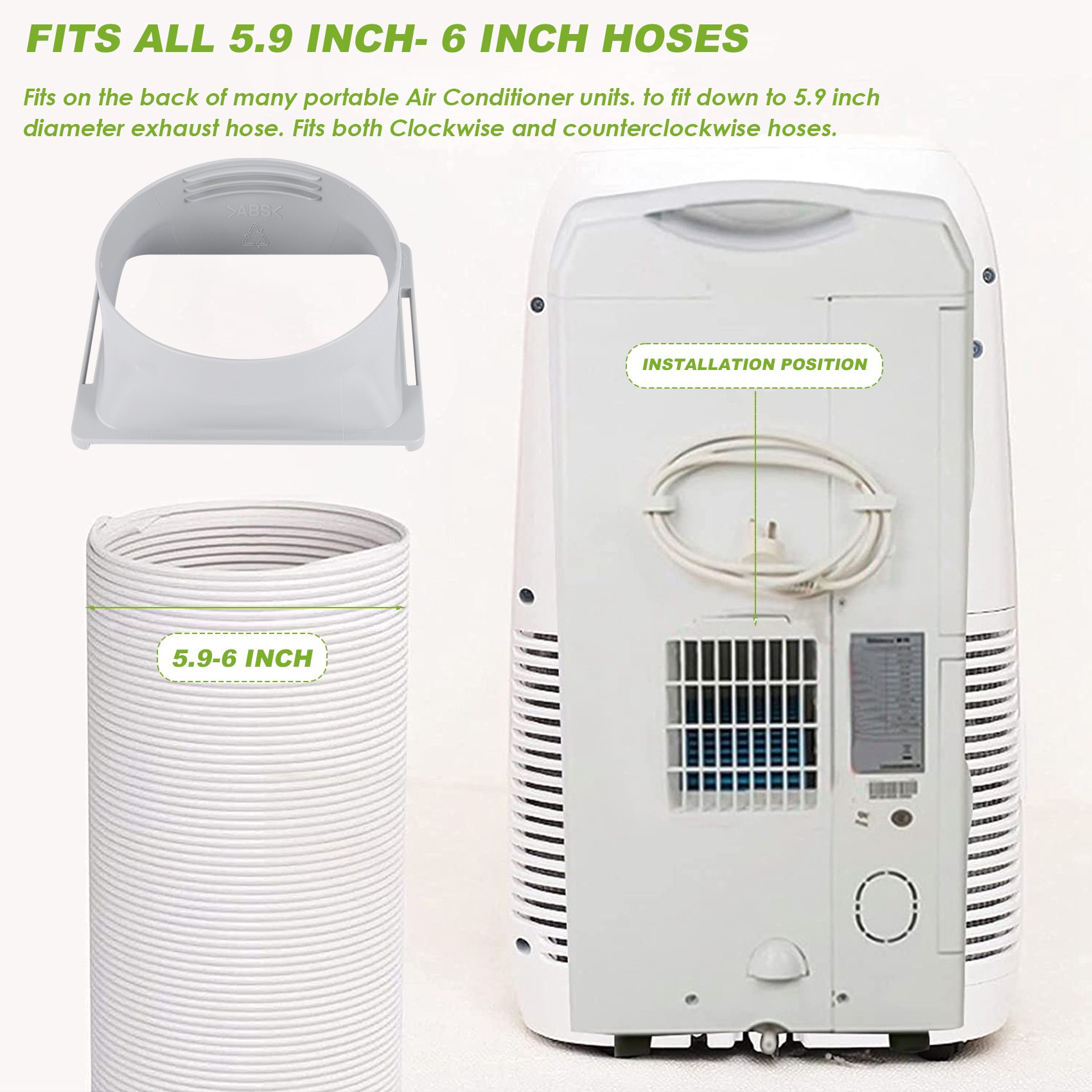 Portable Air Conditioner Exhaust Hose Coupler Window Adapter A/C Unit Tube Connector Parts & Accessories Square to Round. 