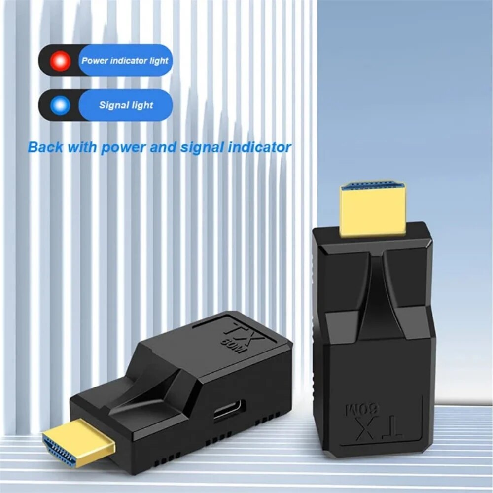 60M HDMI Extender over Single Rj45 Cat6 Cable 1080P HDMI Ethernet Extender Video Transmitter Adapter for PC Loptop HDTV Monitor. 