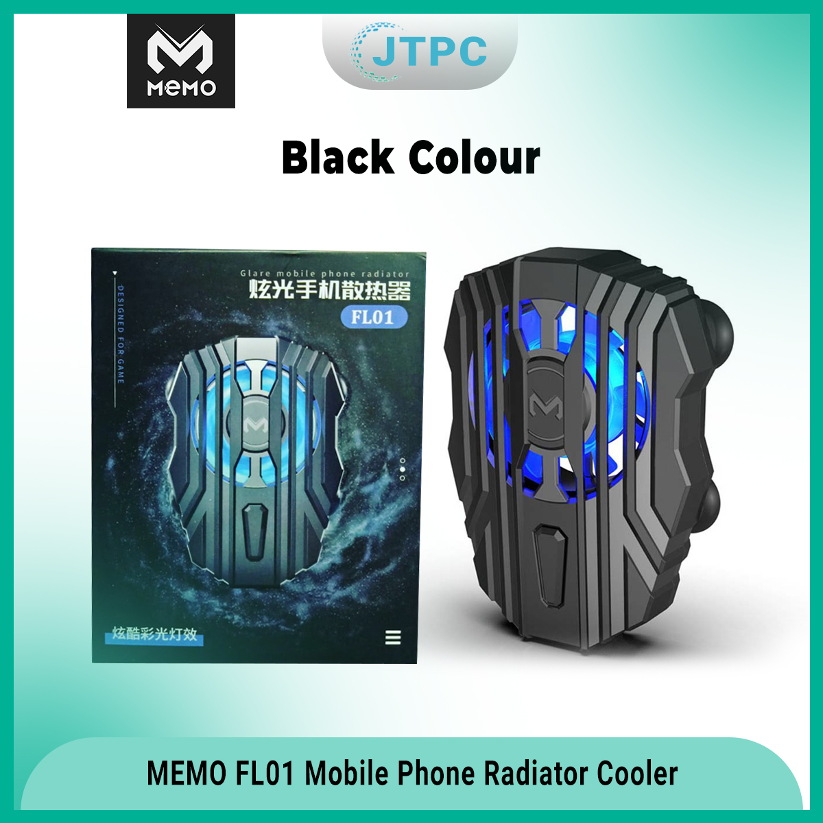 Memo FL01 Mobile Phone Radiator Cold Mobile Phone Cooler Controller Led Light Cooling Fan - Black