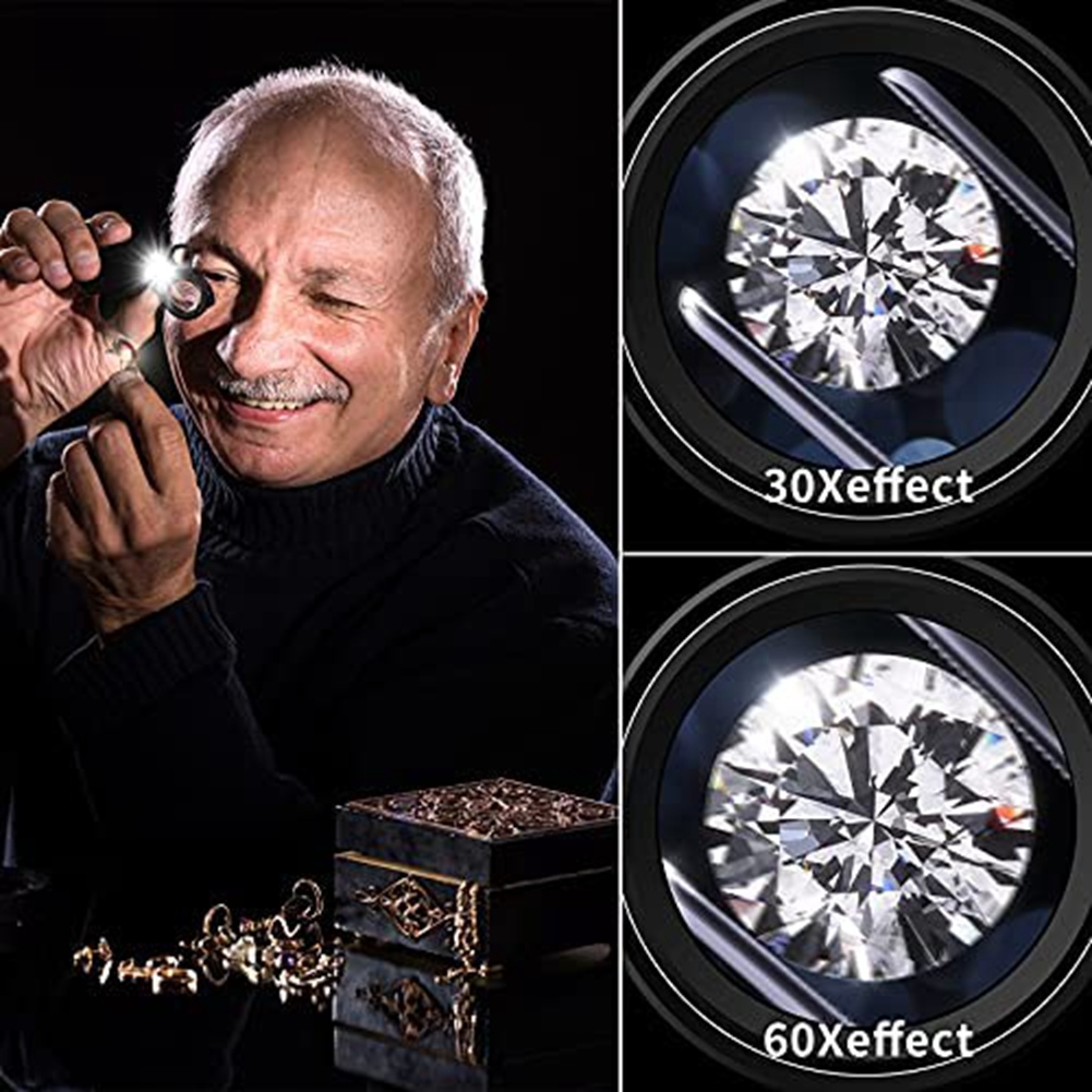 2Pcs Loupe Magnifier,30X 60X Illuminated Loupe Magnifier with LED Light Magnifying Glass Eye and 30X Loupe Magnifier A