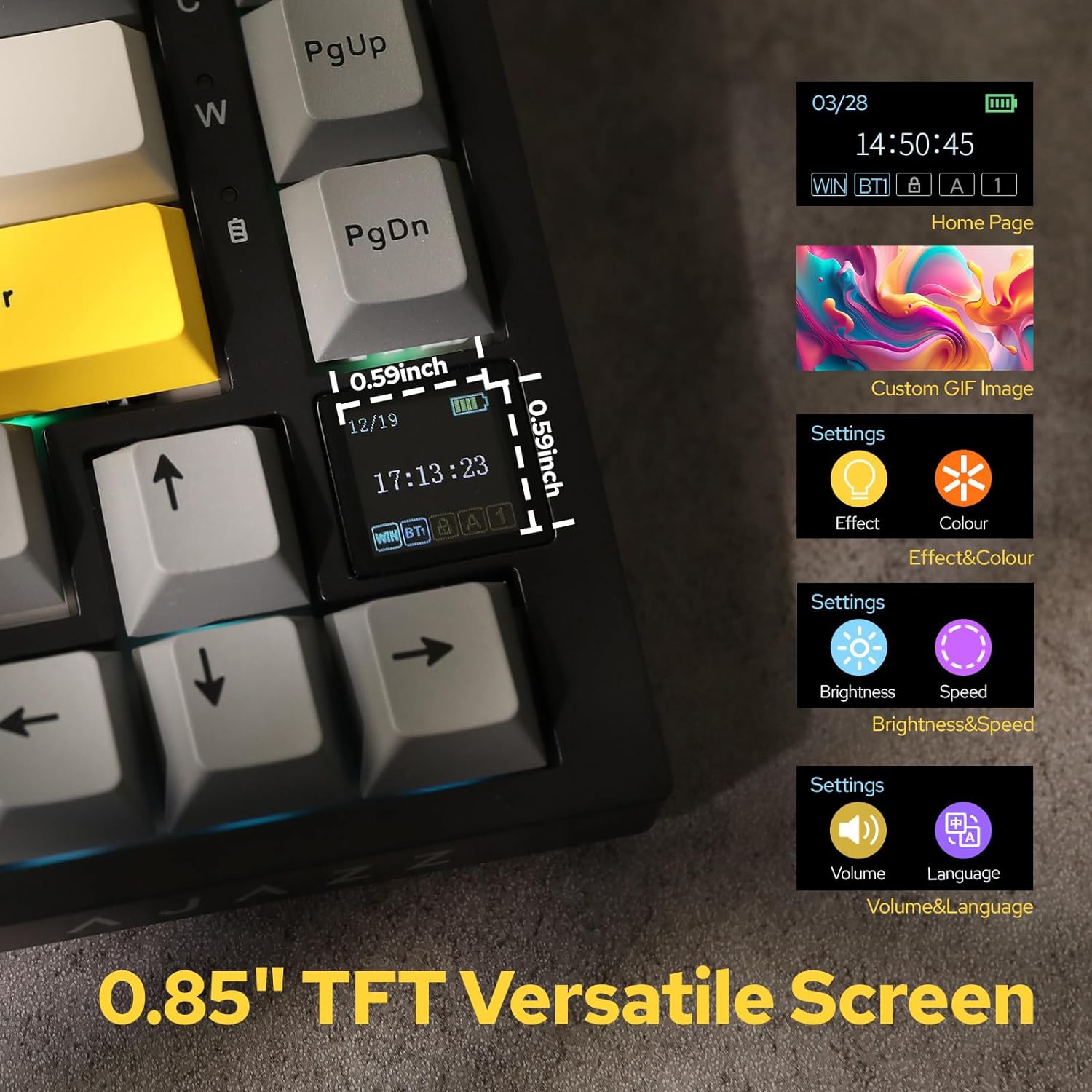 Ajazz AK820 Pro Gaming Mechanical Keyboard Bluetooth/ Wireless/Wired Customized Keyboard with TFT Color Screen Knob 136 Keycaps. 