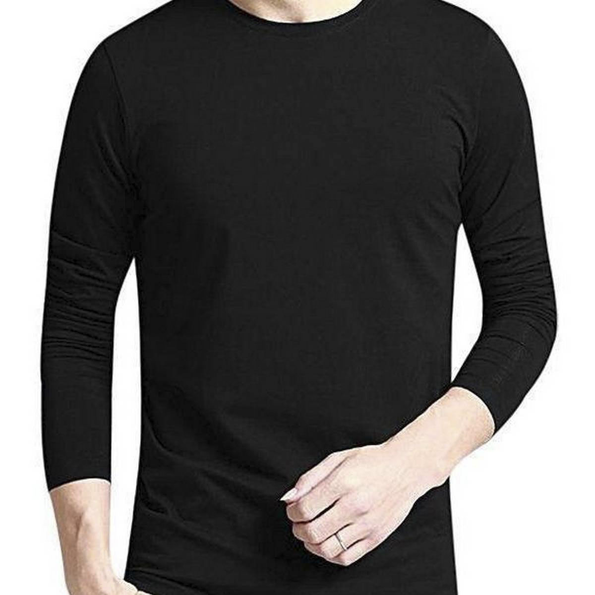Black Cotton Casual Long Sleeve Round Neck T-Shirt For Men Daraz
