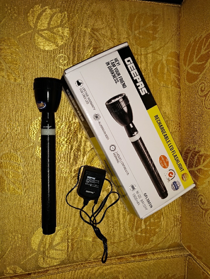 Geepas GFL3803 Dubai made Rechargeable LED Flashlight Lifetime warrenty. 