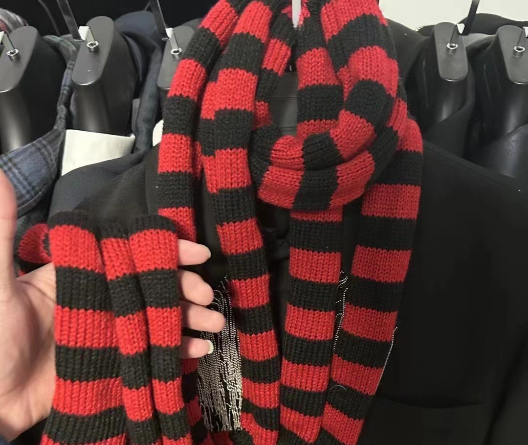 Punk style, dark system, SKK independent SLP style, black, red, black and white striped cross-border scarf, fashionable and versatile