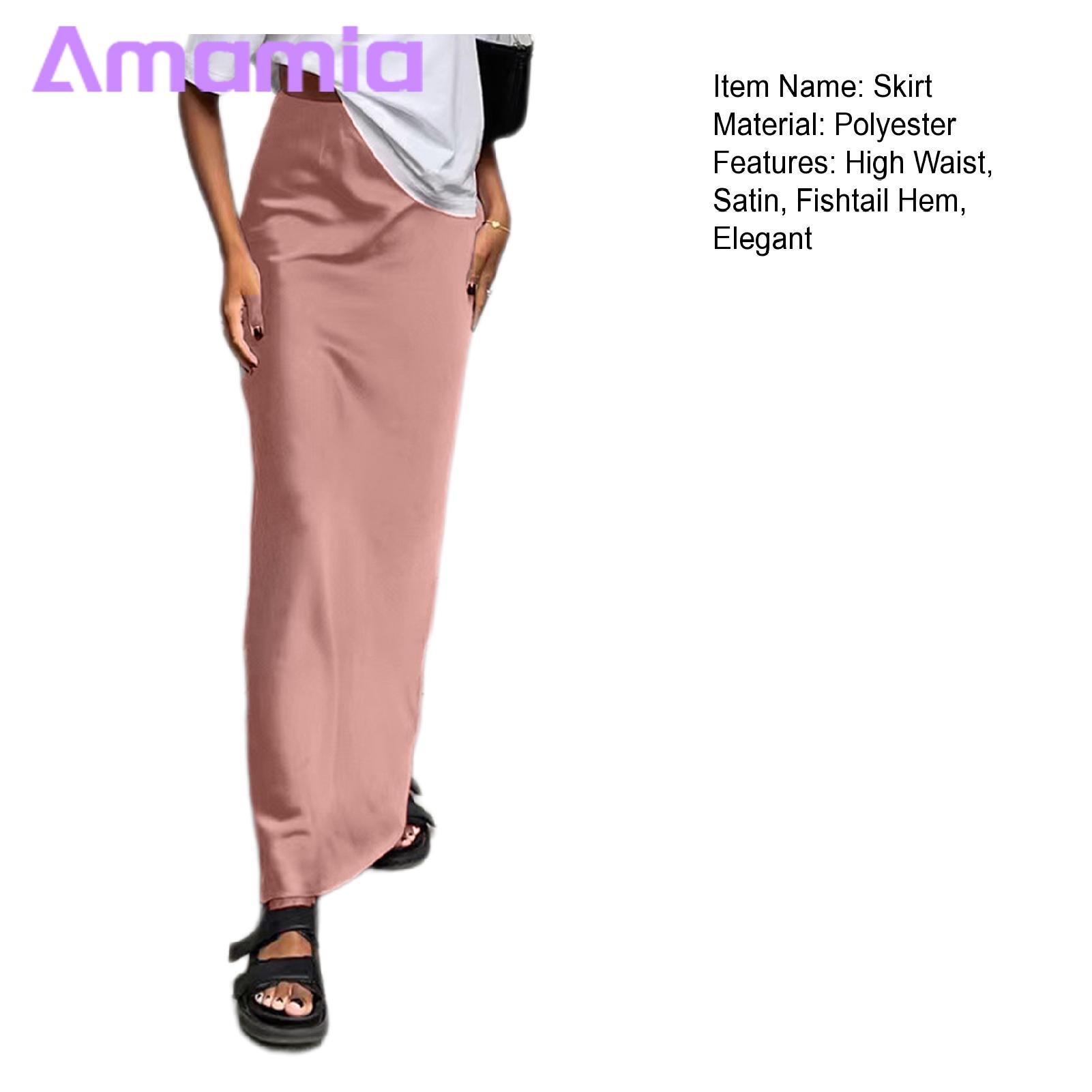 Satin Mermaid Skirt Chic High Waist Satin Mermaid Maxi Skirt for Work Party Elegant A-line Style Slim Fit Zipper Closure Perfect for Daily Wear Simulated Silk Mermaid Skirt. 