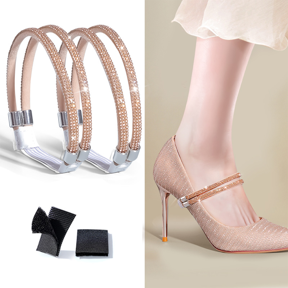 【7Rings Store】（NEW）Anti-falling Heel Harness High Heels Not Follow The Free Installation Straps Multi-coloured With Diamond Elastic Fixed Belt