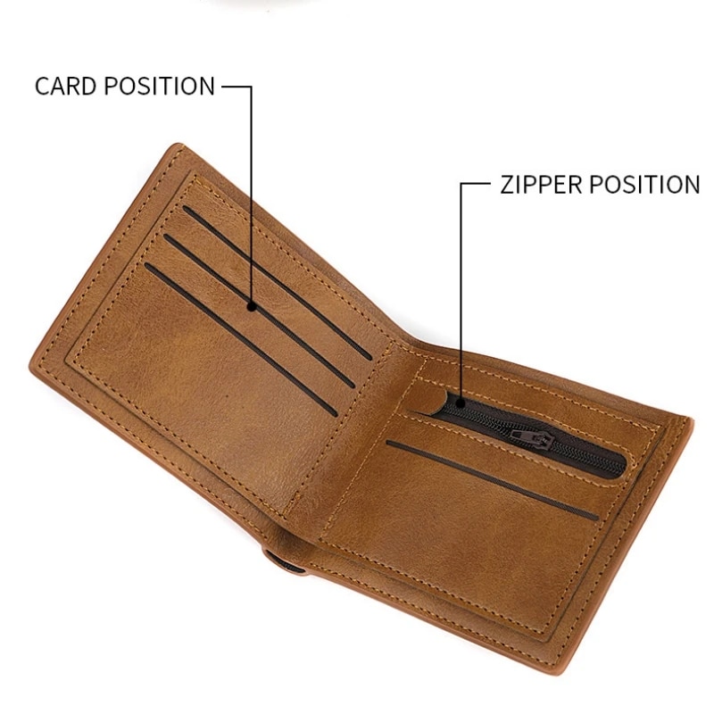 Retro Men's Ridge Wallet Multiple Pockets Classic Business PU Leather Zipper Credit Card Wallet Two -fold Horizontal Money Clip. 