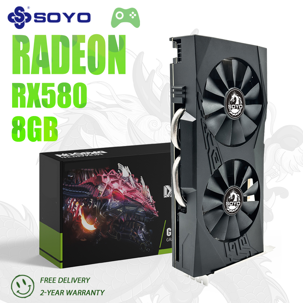 SOYO New AMD Radeon RX580 8GB gaming graphics card GPU 256bit GDDR5 8pin PCIe x16 3.0, suitable for desktop computers Video card