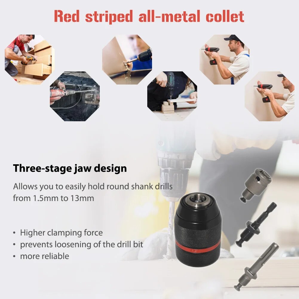 Metal Drill Chuck SDS Shank 1.5-13mm Keyless Electric Drill Chuck Quick Change Converter Mini Keyless Drill Chuck Hardware Tools. 
