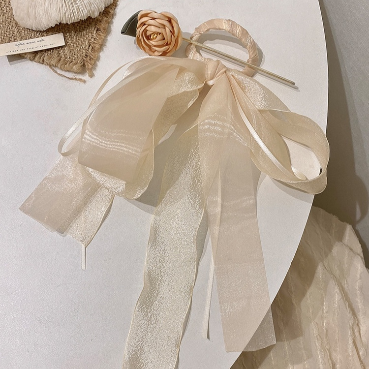 New Chinese style hairpin bow ribbon bridal headdress Chinese flower plate hairpin simple 2022 new style for women