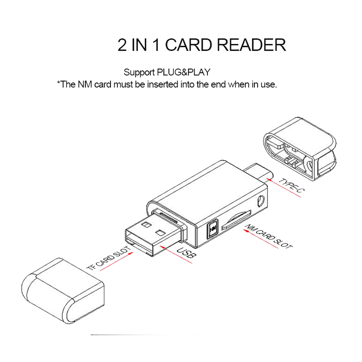 USB-C Type C /USB 2.0 to NM Nano Memory Card TF Micro-SD Card NM High-Speed Reader for Huawei Cell Phone & Laptop. 