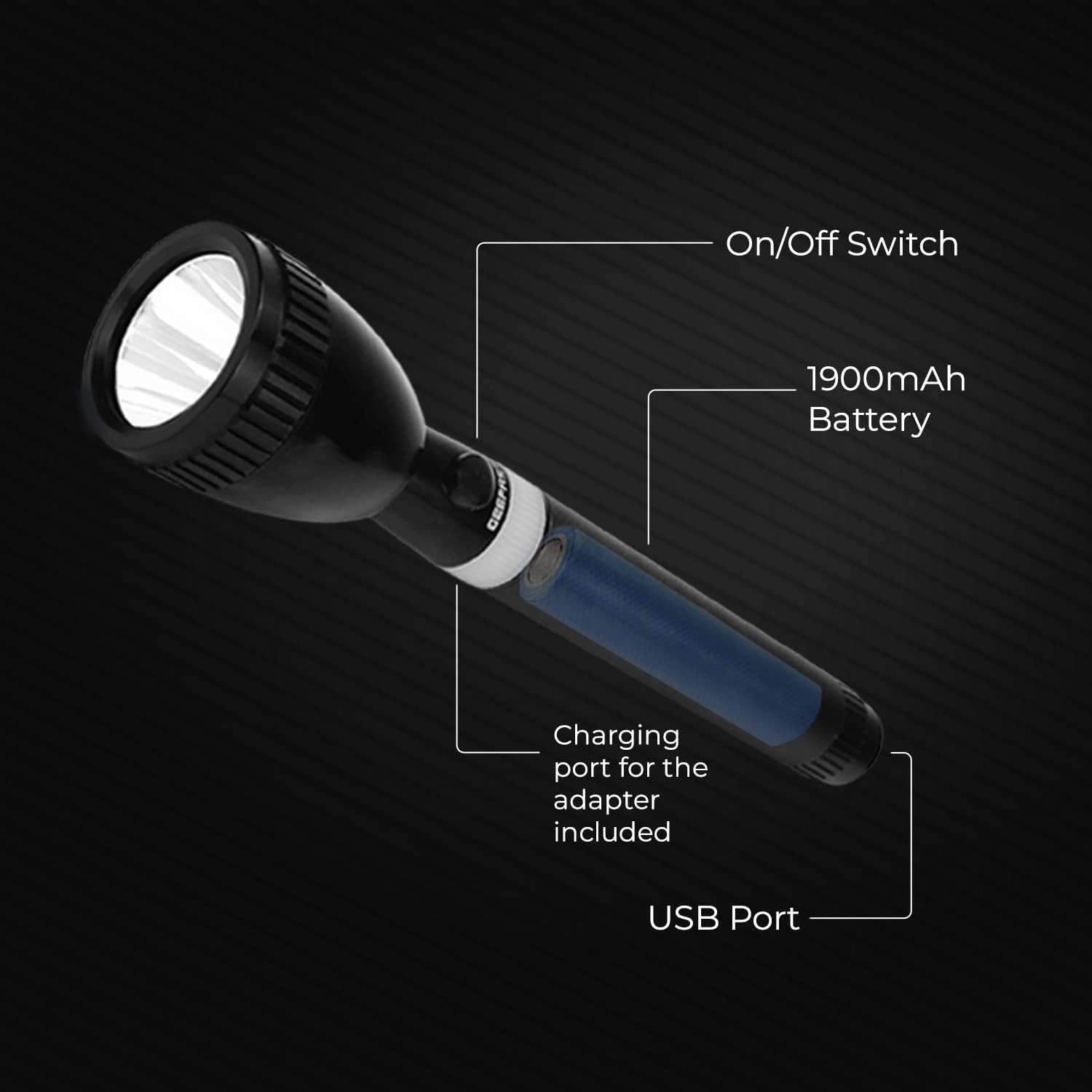 Geepas GFL4653 Rechargeable LED Flashlight.
