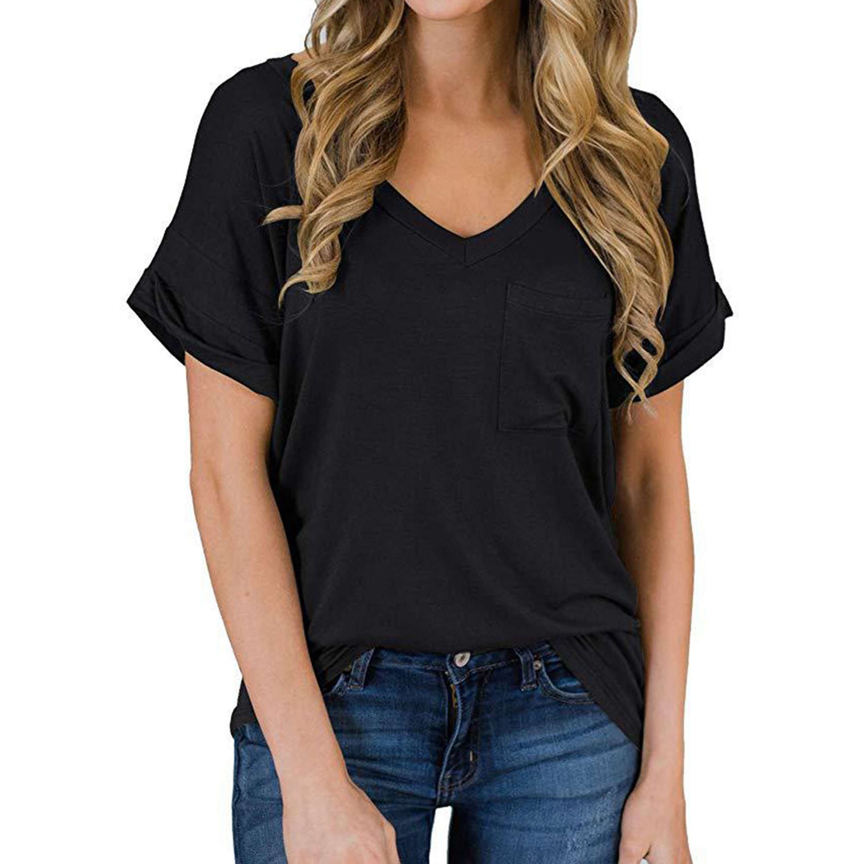 Short Sleeve V-Neck Shirt Loose Tops 