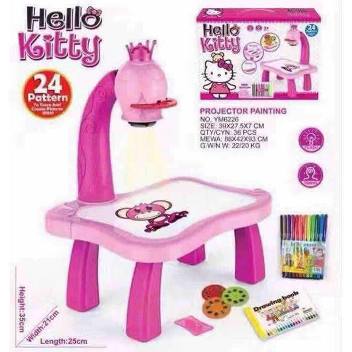 Hello Kitty Kids Projector Drawing Painting Table Desk Art Learning Kit for Drawing with Color Pens