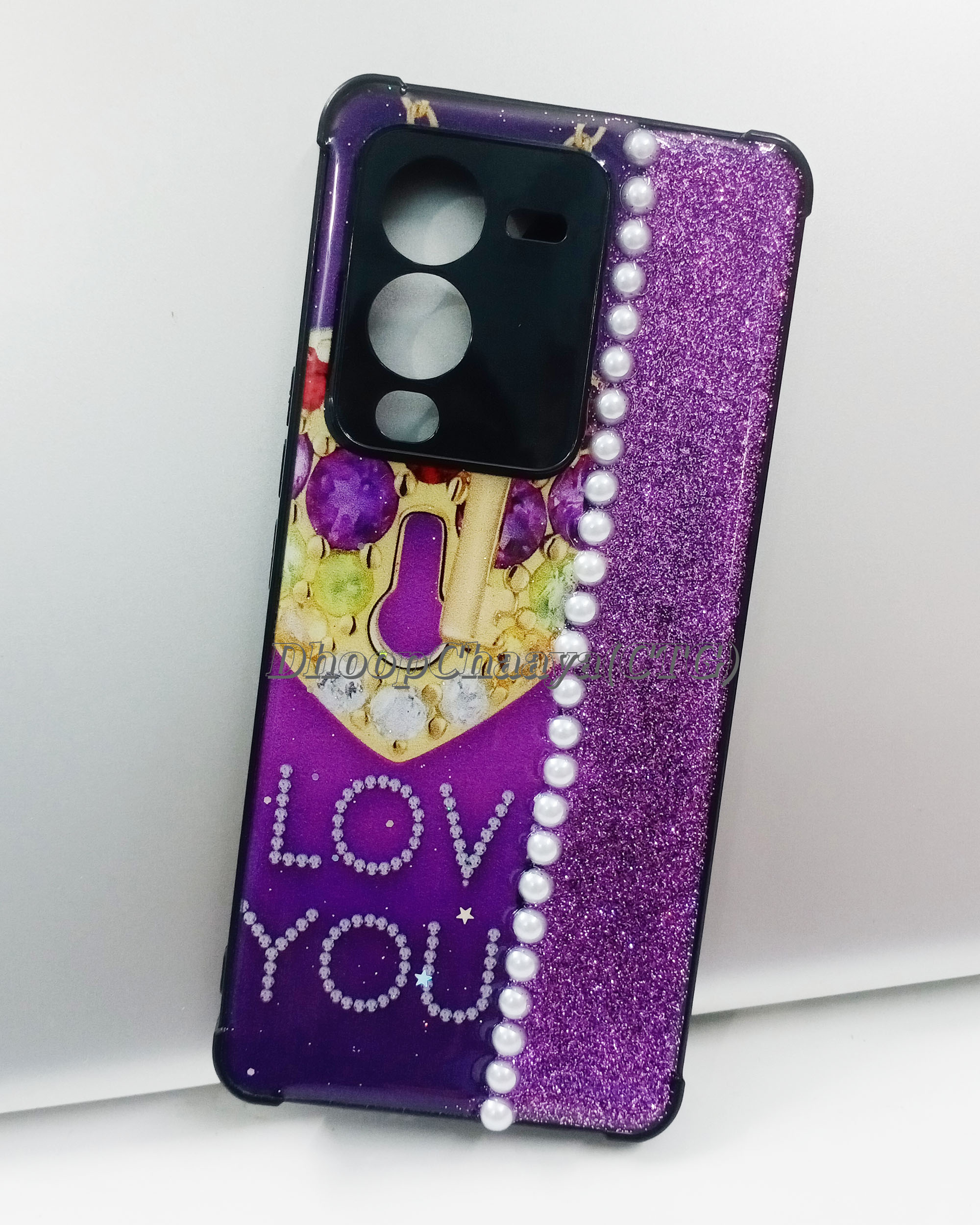 VIVO V25 Pro 5G / VIVO S15 Pro - Camera Protection Bling Sequin Glitter Middle Beads Fashionable Soft Silicone Ladies Back Case Cover
