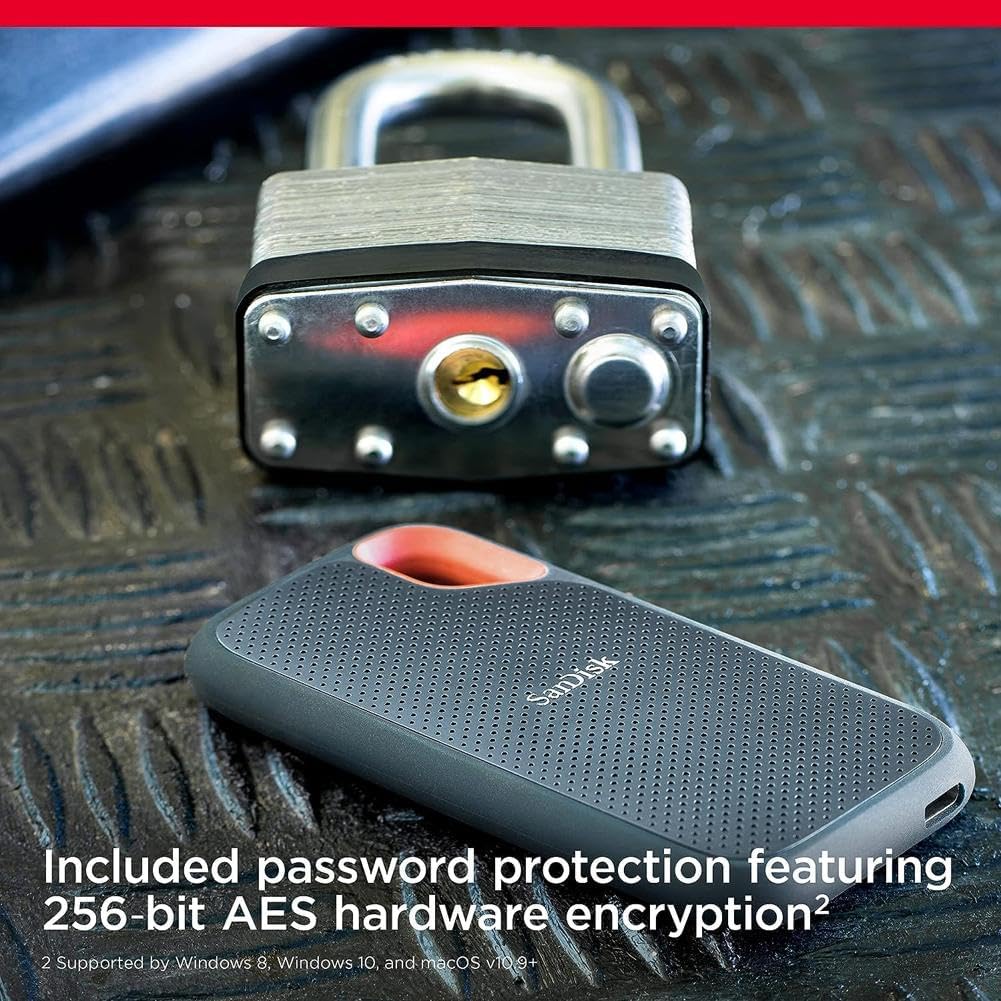 SanDisk 2TB Extreme Portable SSD USB-C, USB 3.2 Gen 2, IP65 Water and Dust Resistance, Updated Firmware - External Solid State Drive (1050Mb/s R, 1000Mb/s W) # SDSSDE61-2T00-G25. 
