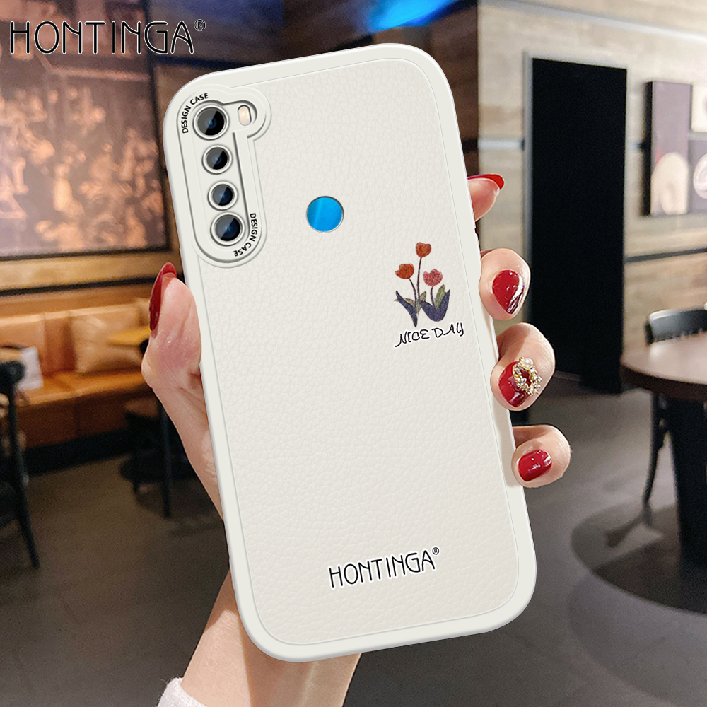 Hontinga for Redmi Note 8 Back Cover PU Leather Simple Colorful Phone Case Soft Silicone Edge Mobile Cover
