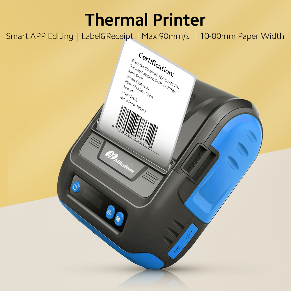 HXSJ C11519 BT+USB Thermal Printer Label Maker for Clothing Retail Receipt Printer Max 90mm/s 10-80mm Paper Width Smart APP Editing US/EU Plug
