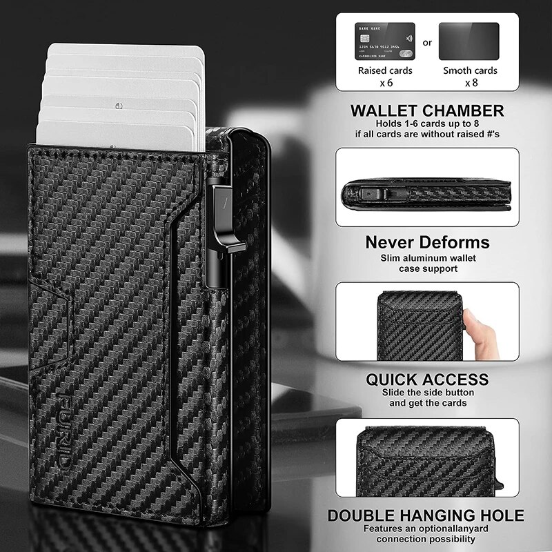 Men-Slim Minimalist Smart Wallet RFID Blocking Pop Up Wallet Credit Card Holder Bifold Carbon Fiber Wallet. 