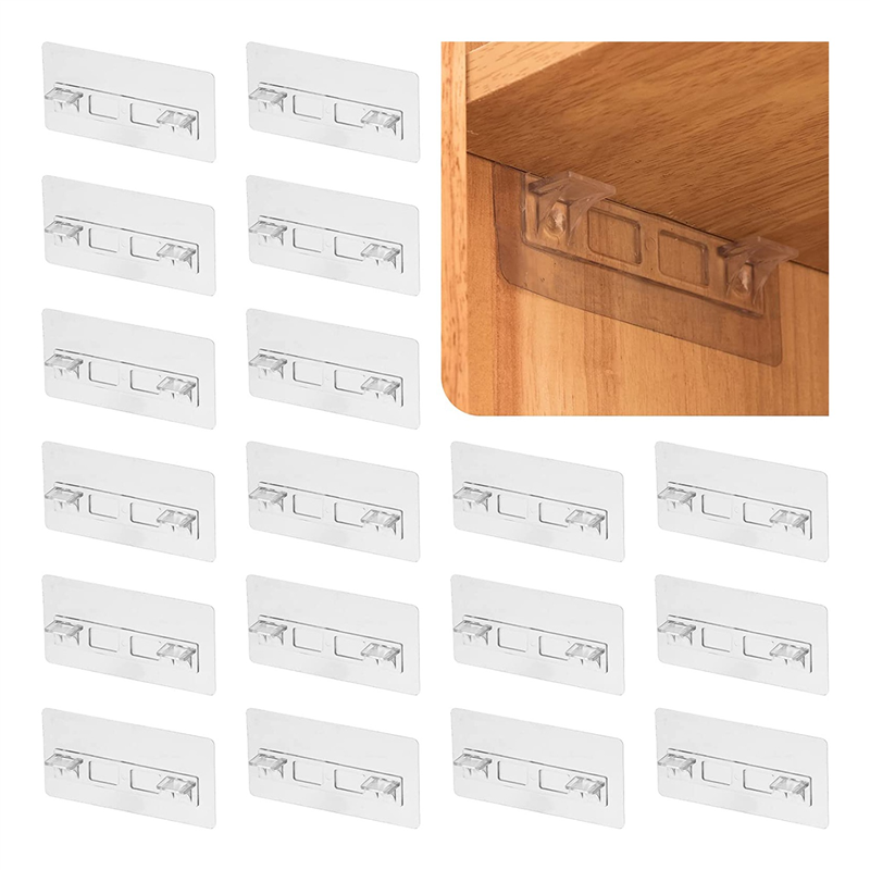20PCS No Drill Adhesive Shelf Bracket Clear Shelf Pins for Cabinet Shelves Shelf Clips. 