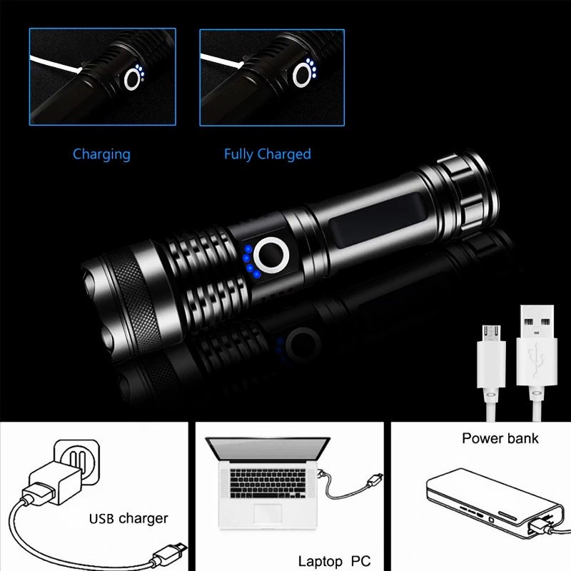 XHP50 Led Torch Light Rechargeable Type C LED Flashlight USB Zoom Torchlight Led Torch Light. 