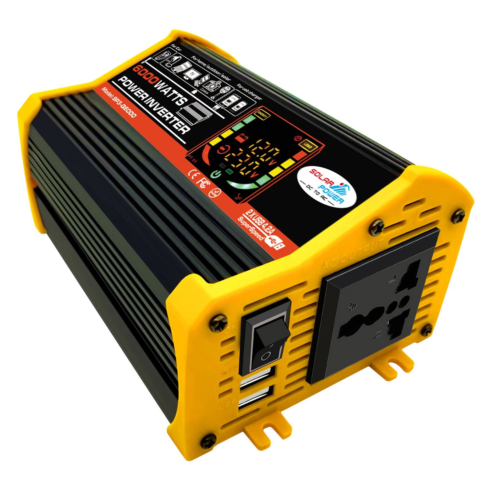 High frequency 6000W inverter 12V to 220V dual USB - black-220v