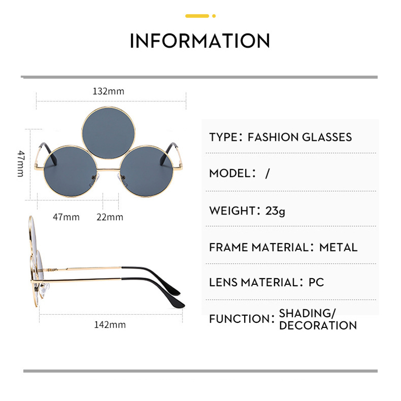 Third Eye Round Sunglasses Women/Men Holiday Sun Glasses Three Lenses Eyewear Shades UV400. 