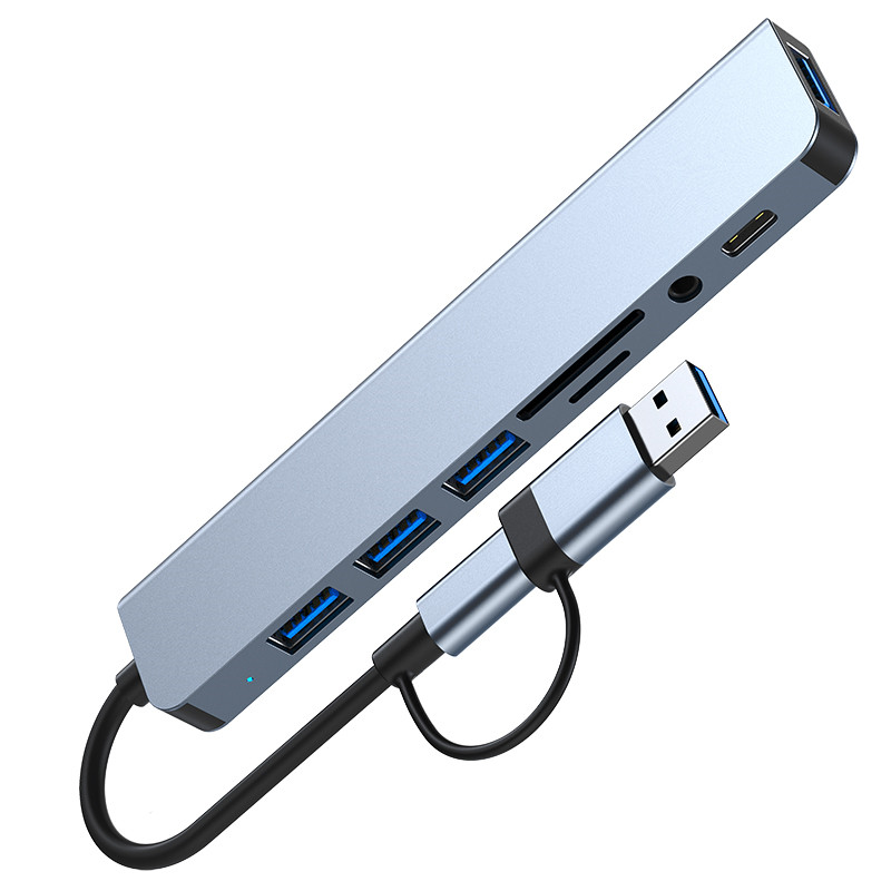 8 IN 1 USB C Hub to 3.5mm Jack Earphone Adapter Type C to USB 3.0 2.0 SD TF Card Reader Docking Station For Macbook Huawei. 