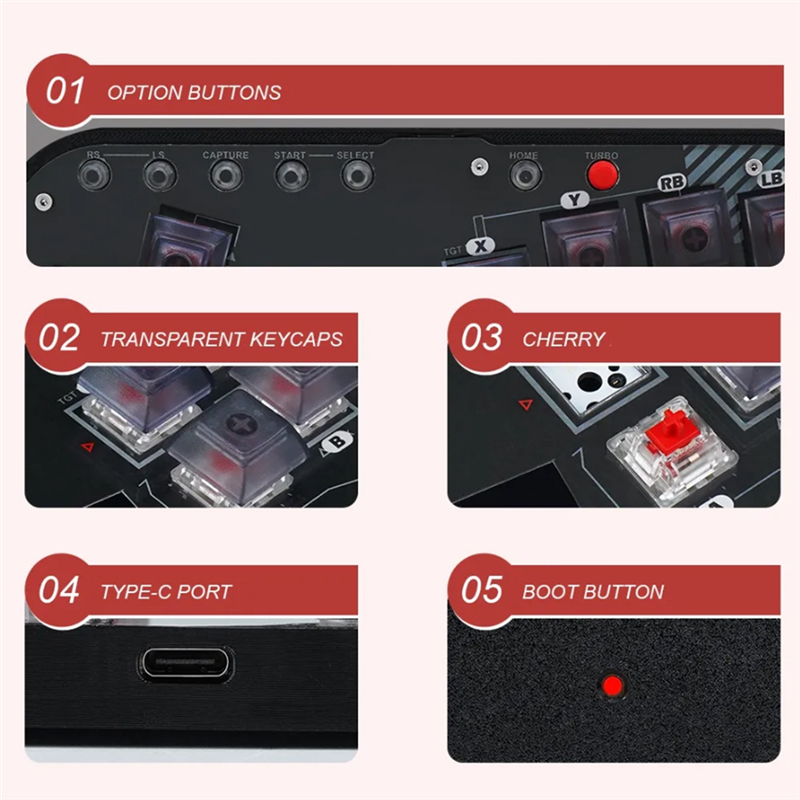 Mini Controller SOCD Arcade Stick Keyboard RGB Cherry Switch Black ABS About 19x7.6x10.6cm for PC Android Misterfpga. 