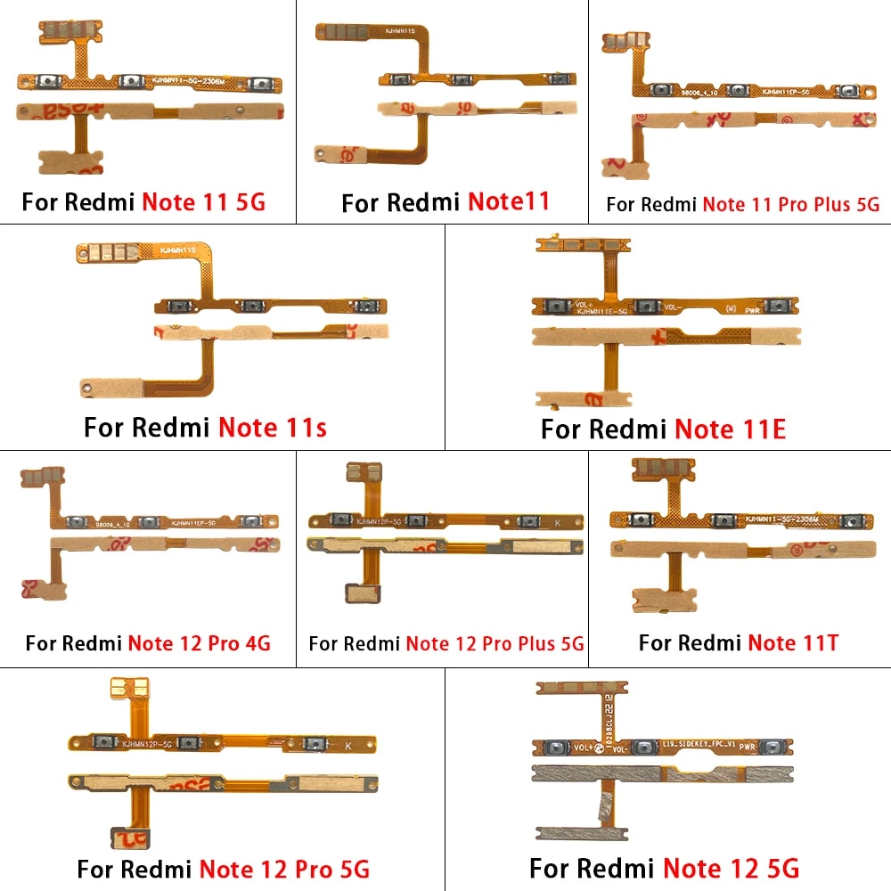 Original Power on off Button Volume Key Switch Flex Cable For Xiaomi Redmi Note 10 10s 11 11s 11E 11T 12 12s Pro Plus 4G 5G. 