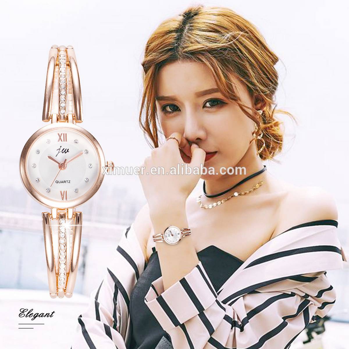 HFGJ 1Middle Stone 125 Fashion Quartz Watch Ladies Wrist Watch Female Golden Clock