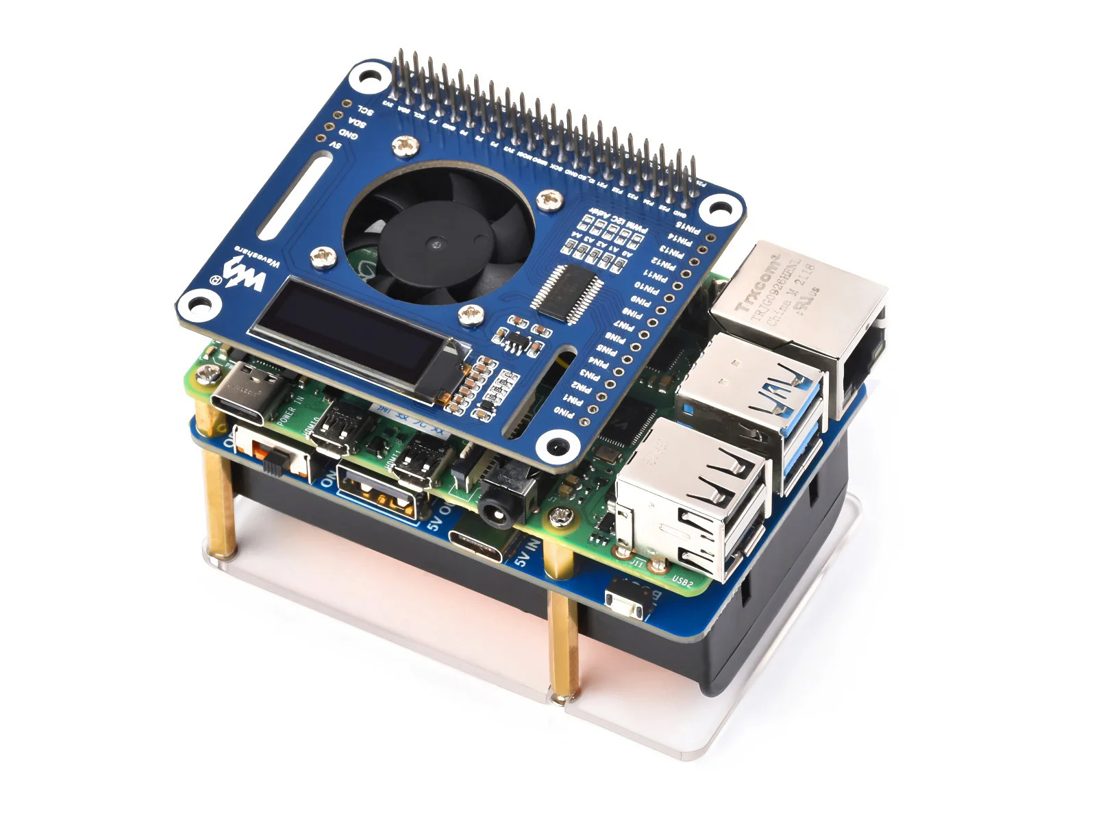 Waveshare UPS HAT (D) for Raspberry Pi, Supports 21700 Li battery (NOT included), 5V Uninterruptible Power Supply, Pogo Pins. 