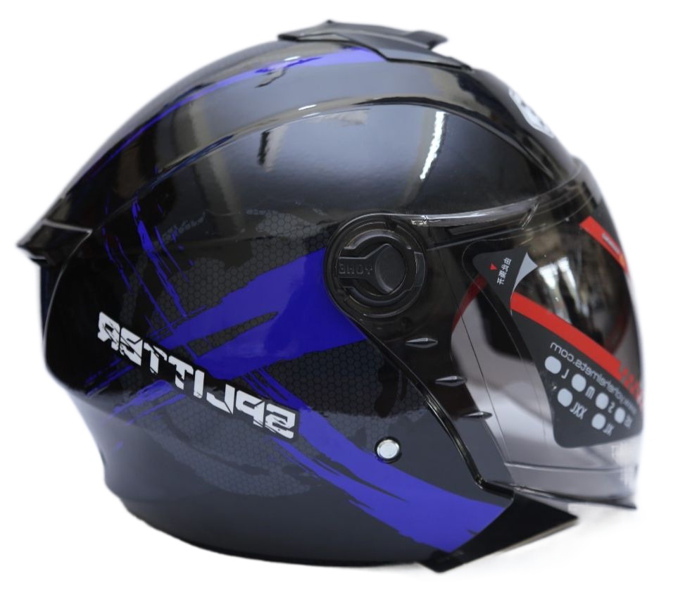 Yohe spilitter blue and black colour halfface helmet. - Motors - Unrivaled in Genre - Modern and Trendy. 
