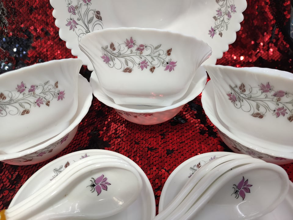 15 Pcs Pyrex Opal Glassware White Oven Save Dinner Soup Set.White Art Printed,Firni Set. 