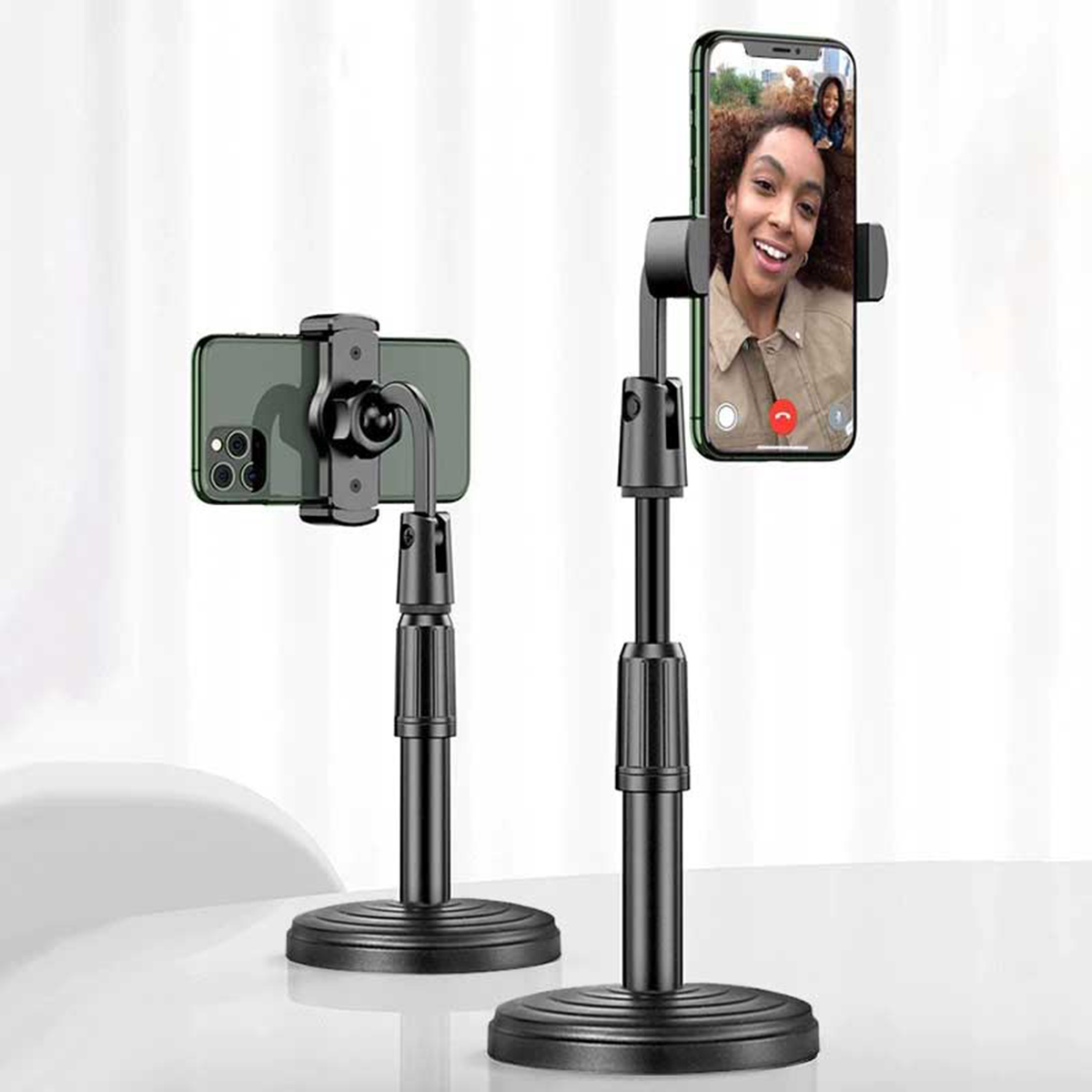 L7 Desktop Mobile Phone Holder Height Adjustable Stand & 360° Rotatable for Live Streaming Shoot YouTube TikTok Video Round Base Smartphone - Mobile Stand
