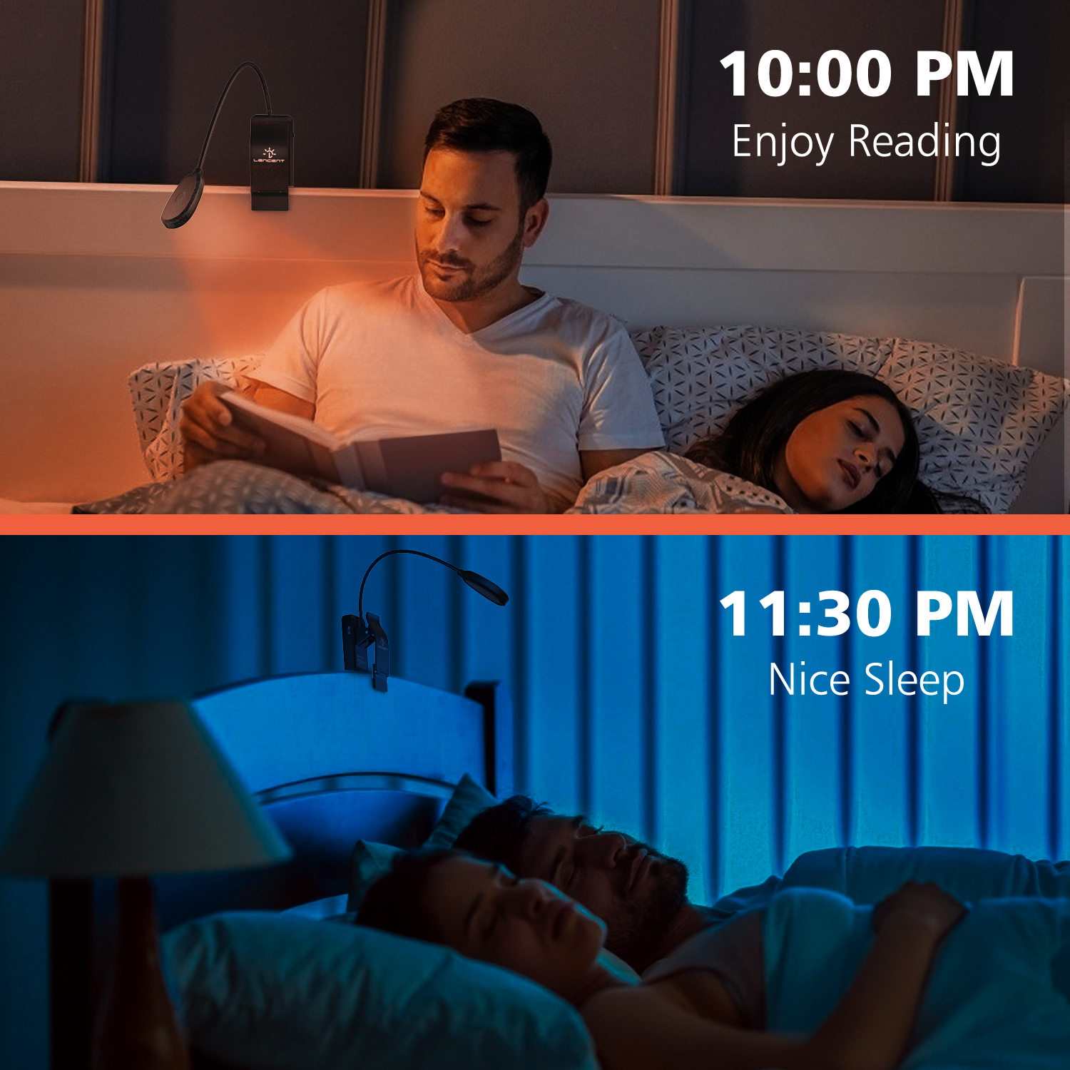 LENCENT Reading Light Amber Light Book Lamp with Blue Light Blocking Eye Care with Better Clip for Sleeping with Night Light USB Rechargeable for Electronic Reader Children Reading in Bed. 