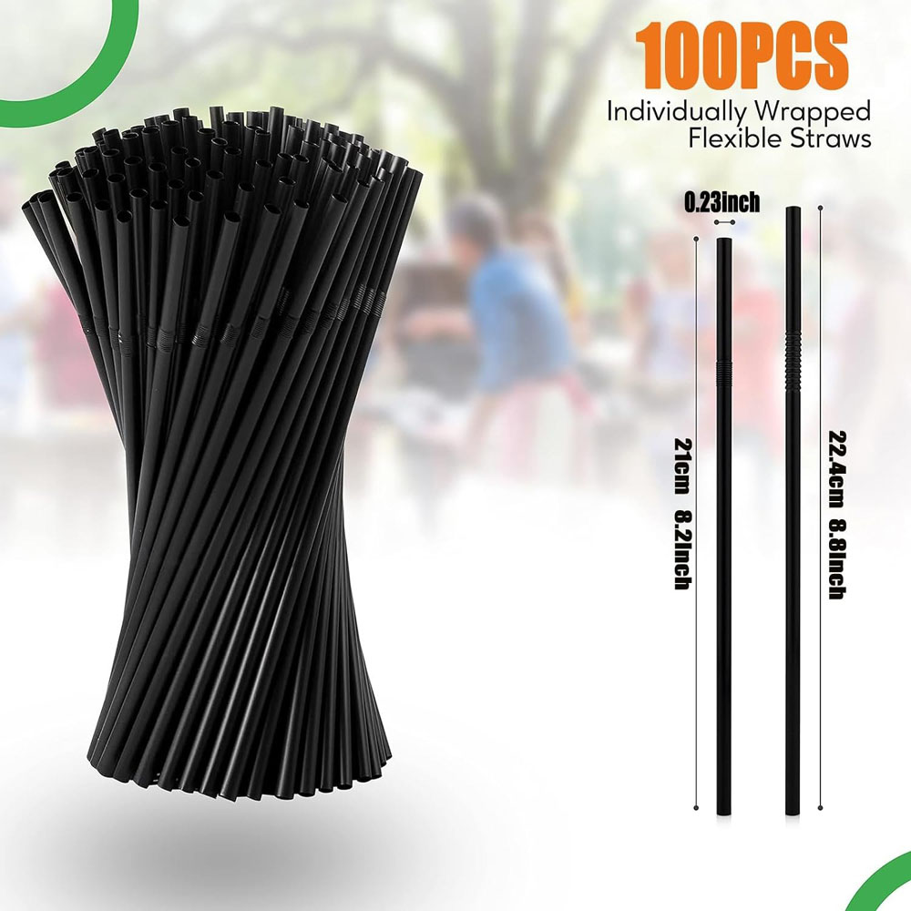 Straws Flexible juice Pipe - 100pcs Black
