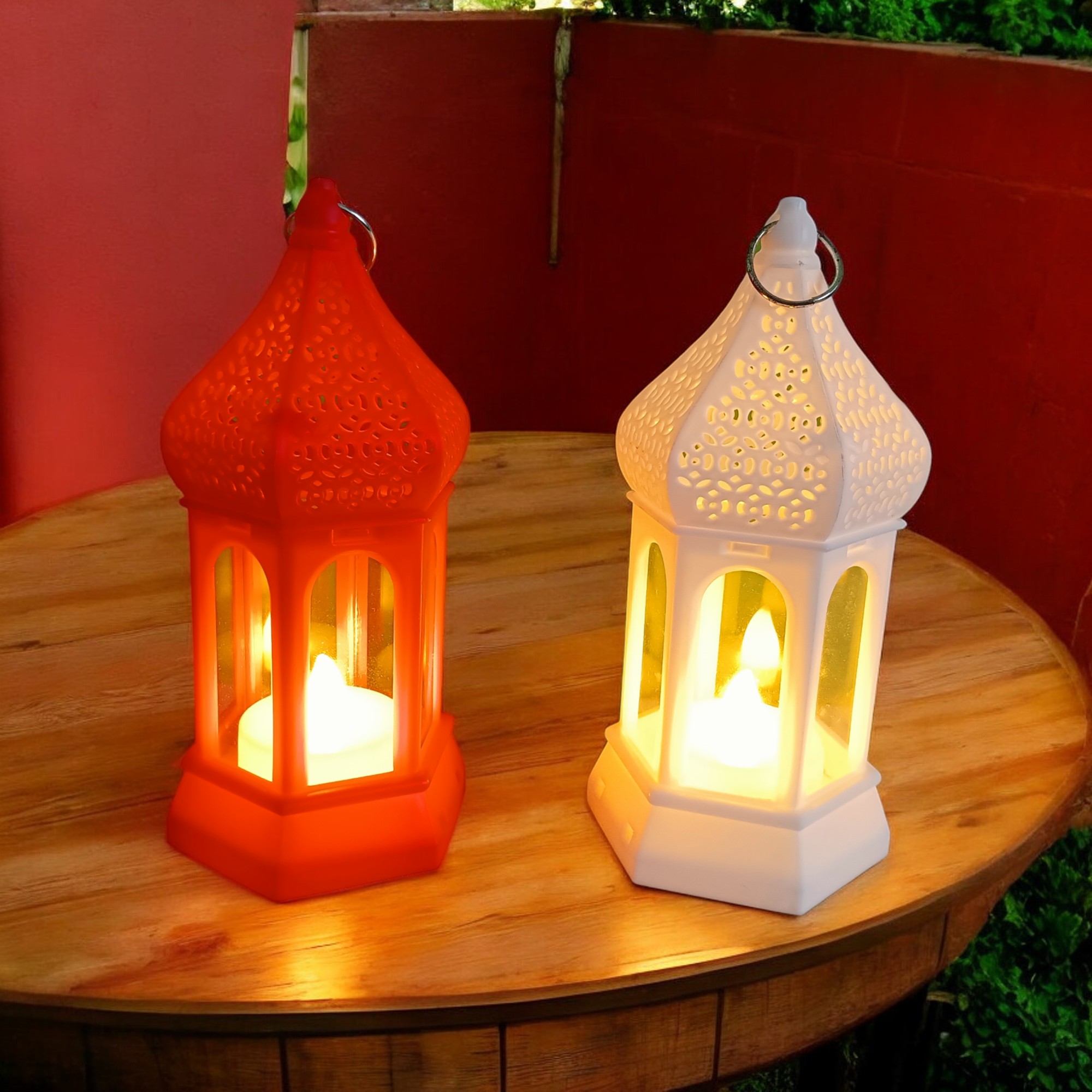 "LED Lantern Set - 14cm Multi-Color Morocco Wind Lanterns (2 pcs) | Battery-Powered for Ramadan Kareem, Eid Mubarak, and Islamic Home Decoration"