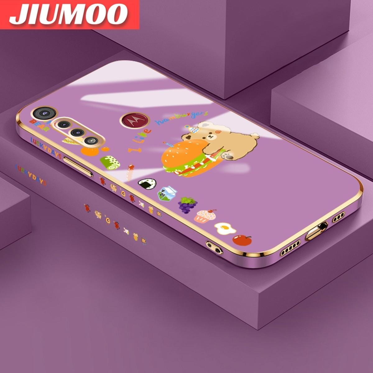 JIUMOO For MOTOROLA G8 Play Case Cartoon Cute Side Phone Case Square Edge Pattern Silicone Luxury Plating Casing Full Back Cover Camera Protection Cases Shockproof Softcase
