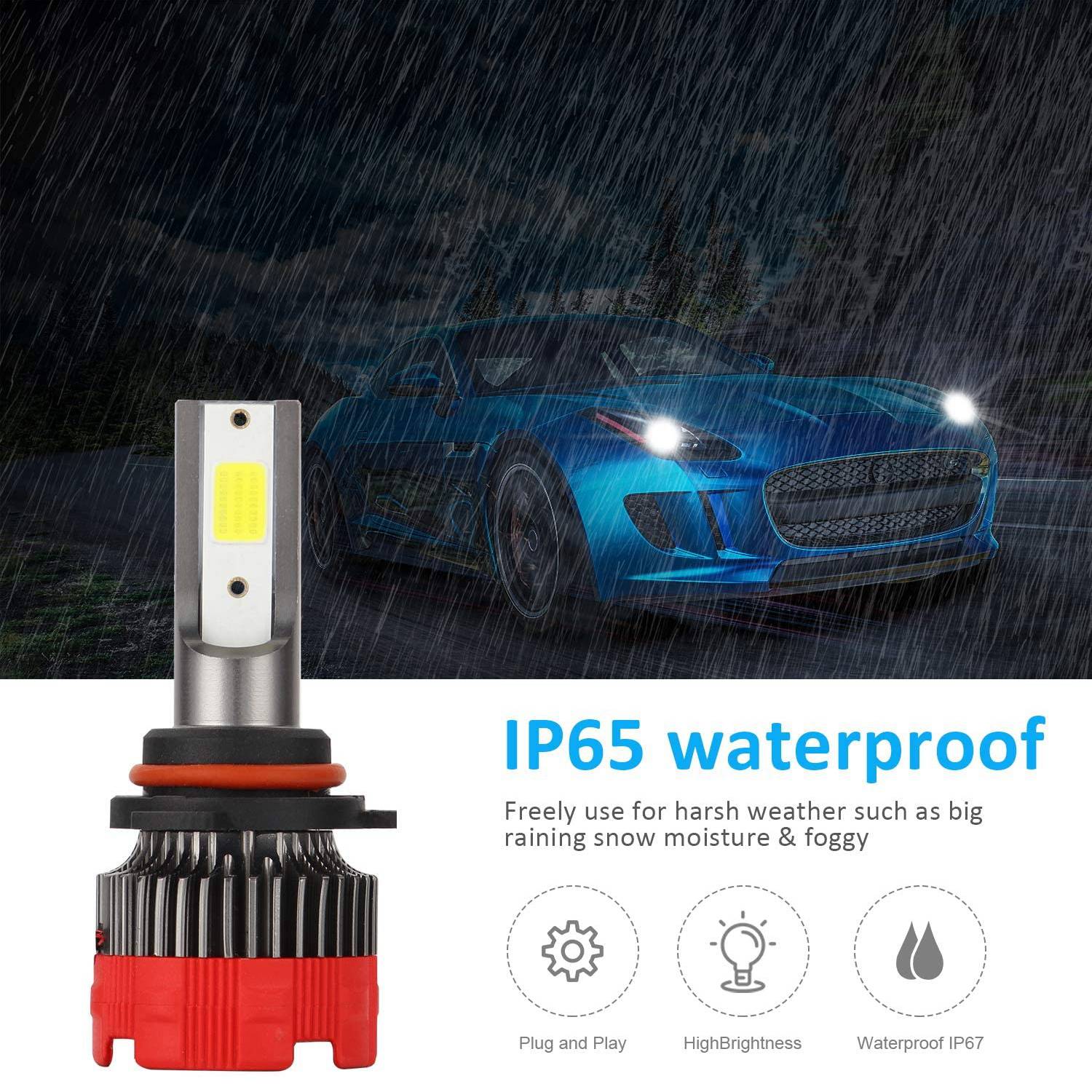 9006 LED Headlight Bulbs 6000K HB4 HI/Low Beam 55W 8000 Lumens Fog Lamp Bright Waterproof DOB Kit 2 Lamps 360° Rotation. 