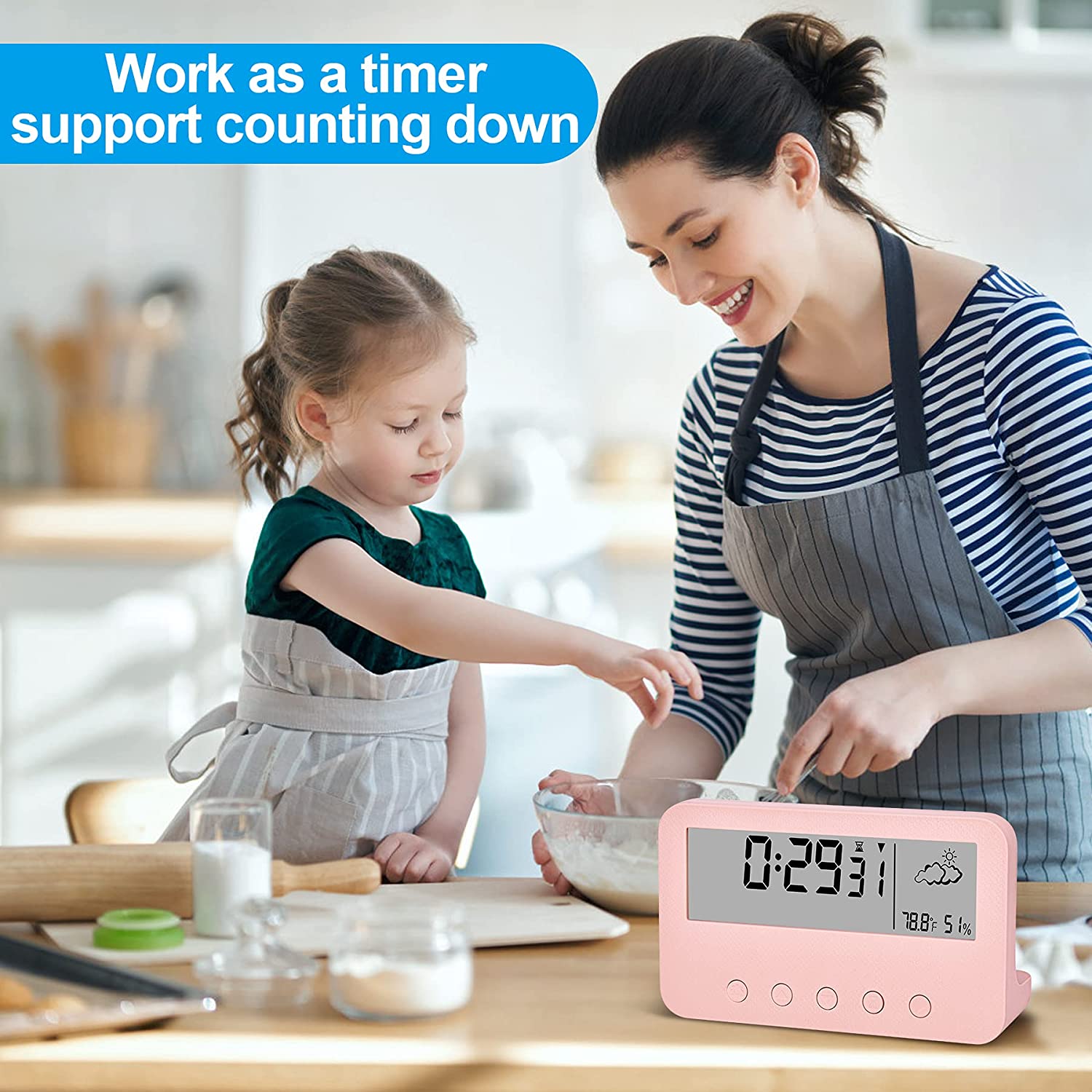 Digital Alarm Clock for Bedrooms,Battery Operated Desk Clock, (Pink). 