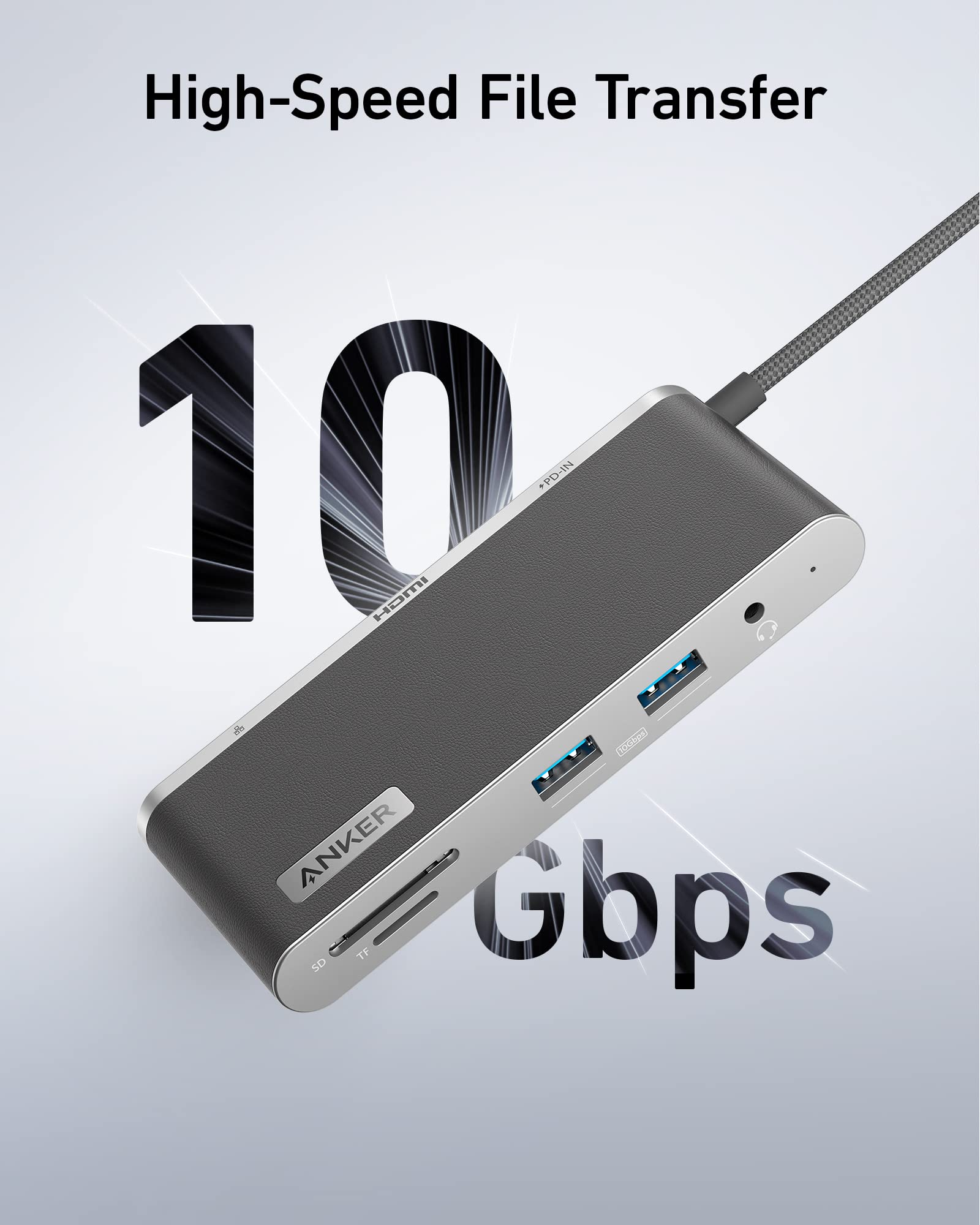 Anker USB C Hub 655 USB-C Hub (8-in-1) with 2 USB-A 10 Gbps Data Ports 100W Power Delivery 4K HDMI 1 Gbps Ethernet, microSD. 