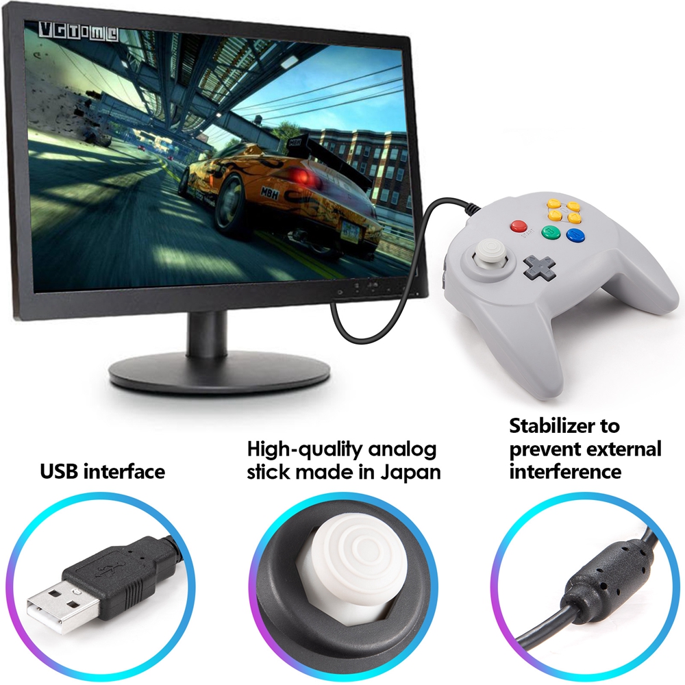 [USB Version]Mini Controller for Classic N64 Games,Wired Gamepad Joystick for Windows PC Mac Linux Raspberry Pi 4 Switch Console. 