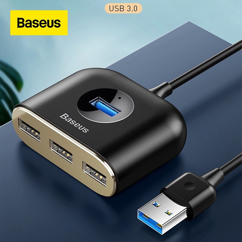 Baseus Square Round 4 in 1 USB HUB Adapter (USB3.0 TO USB3.0  1 + USB2.0  3) 1m Black
